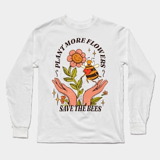 Retro Floral Honeycomb Bee Lover Art Long Sleeve T-Shirt